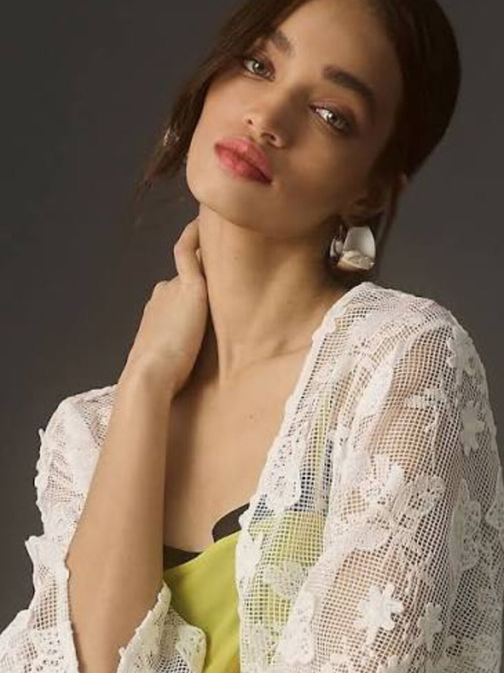 Maeve White Sheer Floral Lace Kimono Robe - Picture 2 of 16